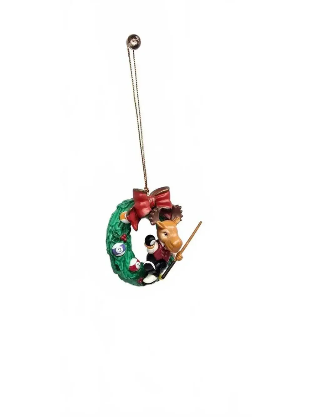 Christmas Pool-Themed Reindeer Wreath Ornament with Red Bow